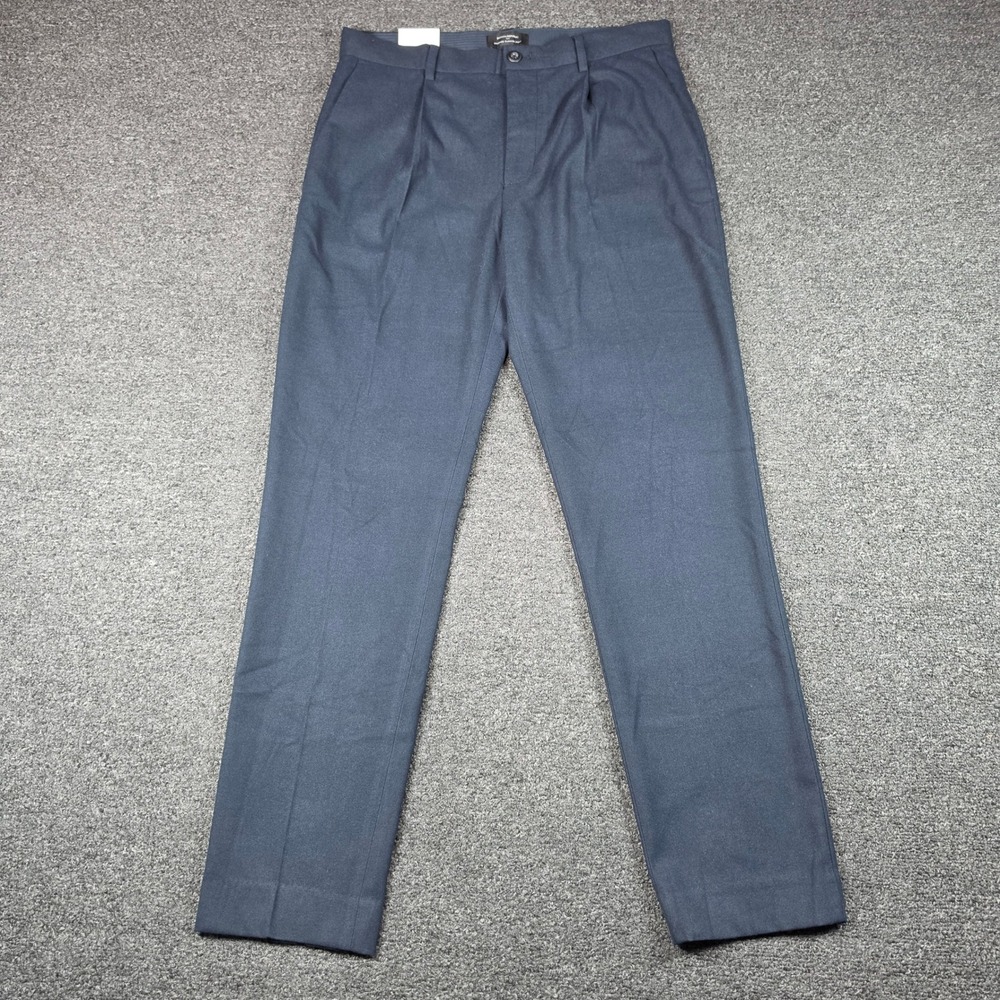 Banana Republic Brushed Pleated Pants Navy Mens 32x34 Wool Blend Trousers NEW